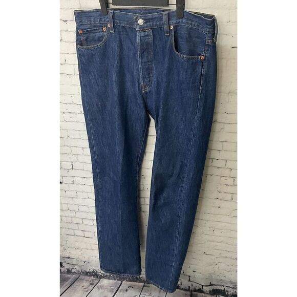 Levis 501 Jean Men 36x32 Blue Denim Pant Button Fly Outdoors Preppy Dark Wash N2 - Picture 3 of 11